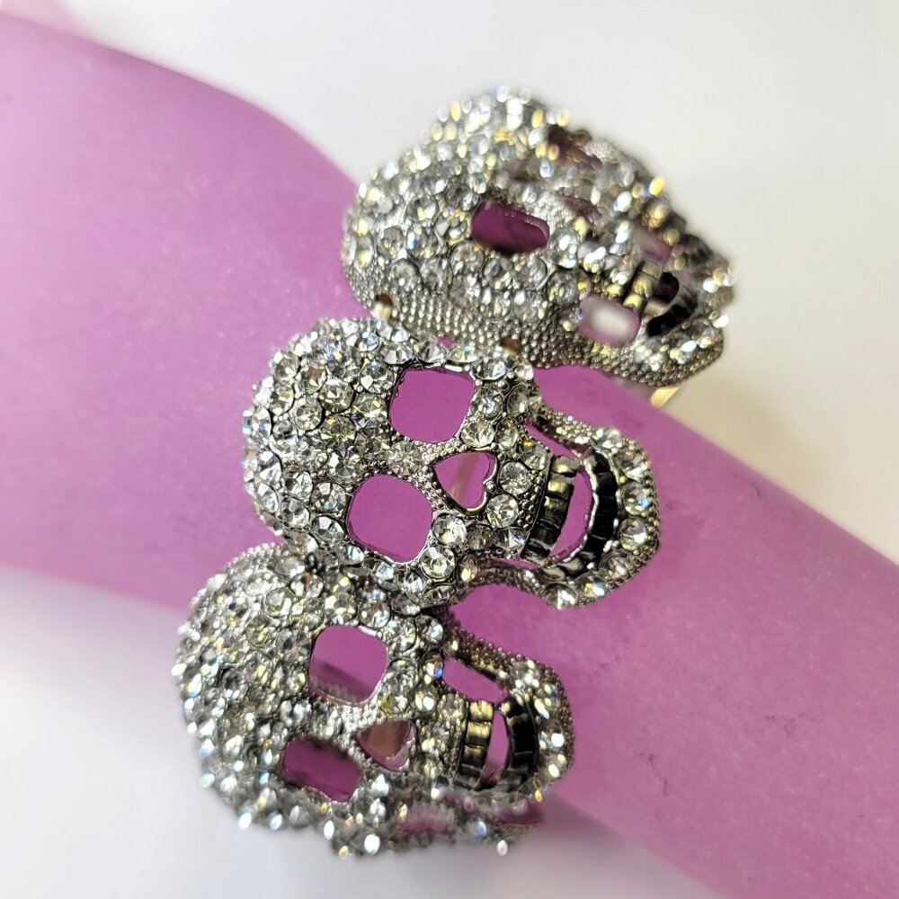 Silver Skull with Crystals Stretch Bracelet